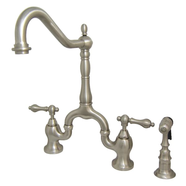 KS7758ALBS English Country Kitchen Bridge Faucet W/Brass Sprayer, Nickl